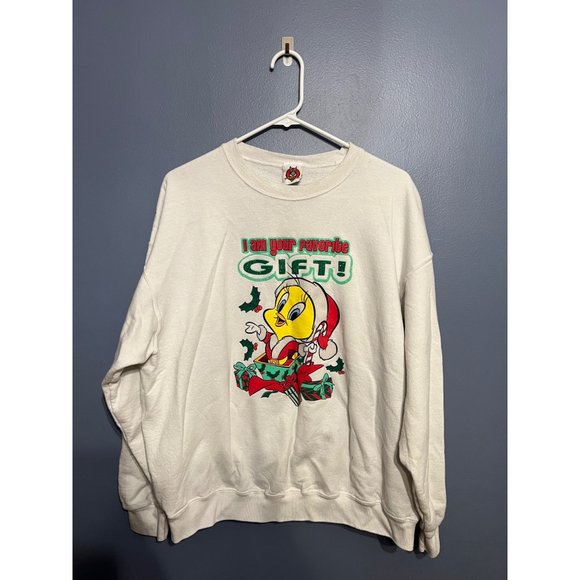 Vintage Looney Tunes‎ Tweety Bird Glitter Christmas Sweatshirt Women's Size Med - Picture 1 of 8
